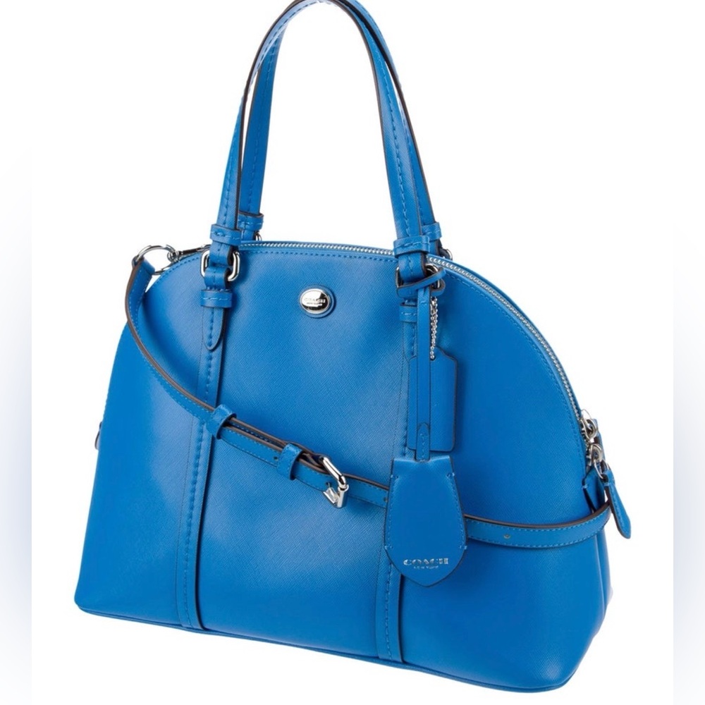 Coach Peyton Leather Cora Domed Satchel in blue saffiano leather - Picture 5 of 17